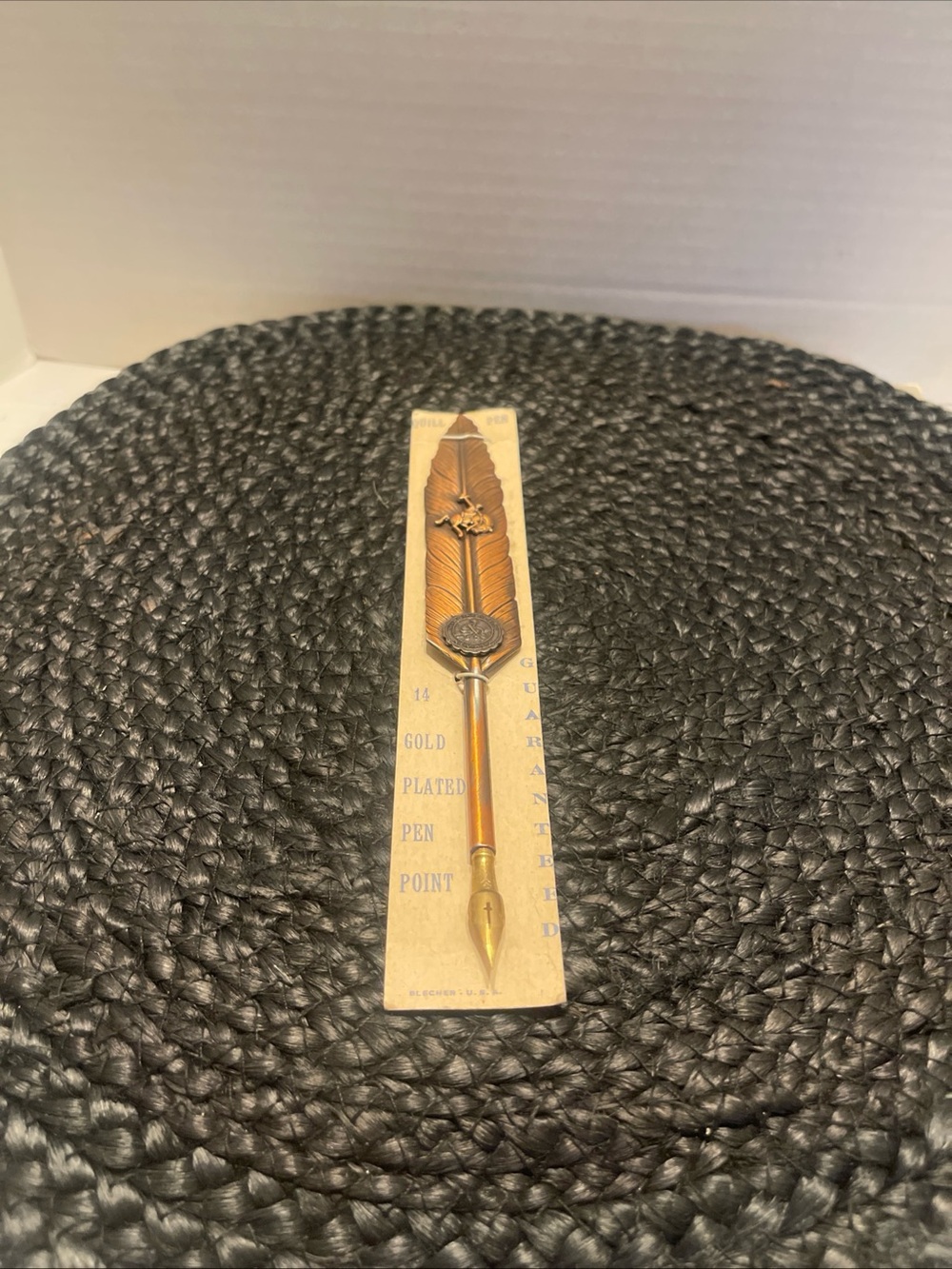Gold Plated Feather inkwell Dip Pen - Vintage